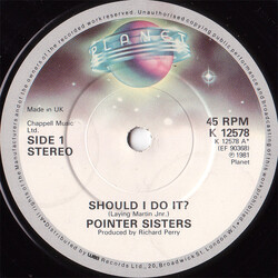 Pointer Sisters Should I Do It? USED VINYL 7INCH 45 RPM SINGLE STEREO
