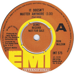 Don McLean It Doesn't Matter Anymore USED VINYL 7INCH PROMO