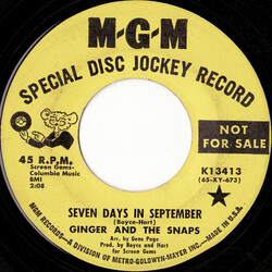 Ginger & The Snaps Seven Days In September USED VINYL 7INCH 45 RPM SINGLE PROMO