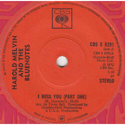 Harold Melvin And The Blue Notes I Miss You (Part One) USED VINYL 7INCH 45 RPM SINGLE STEREO