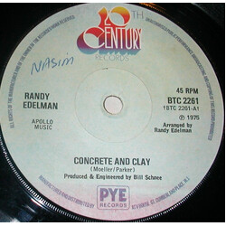Randy Edelman Concrete And Clay USED VINYL 7INCH 45 RPM SINGLE