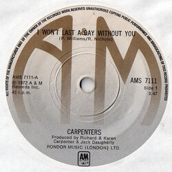 Carpenters I Won't Last A Day Without You USED VINYL 7INCH 45 RPM SINGLE
