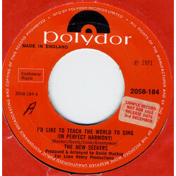 The New Seekers I'd Like To Teach The World To Sing (In Perfect Harmony) USED VINYL 7INCH 45 RPM SINGLE