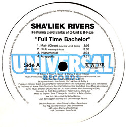 Sha'Liek Rivers Full Time Bachelor / Grind USED VINYL 12INCH PROMO