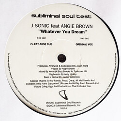 J Sonic / Angie Brown Whatever You Dream USED VINYL 12INCH TEST PRESSING