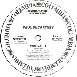 Paul McCartney Coming Up USED VINYL 12INCH 33 S RPM PROMO