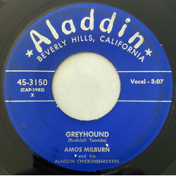 Amos Milburn And His Aladdin Chickenshackers Greyhound / Kiss Me Again USED VINYL 7INCH 45 RPM SINGLE MONO