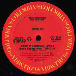 Berlin Take My Breath Away (Love Theme From Top Gun) USED VINYL 12INCH 33 S RPM PROMO SINGLE