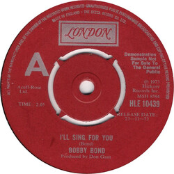 Bobby Bond I'll Sing For You USED VINYL 7INCH 45 RPM PROMO