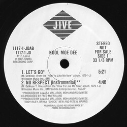 Kool Moe Dee No Respect / Let's Go USED VINYL 12INCH PROMO 33 S RPM