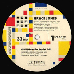 Grace Jones Crush USED VINYL 12INCH 33 S RPM PROMO
