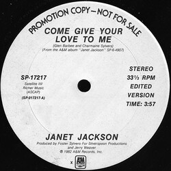 Janet Jackson Come Give Your Love To Me USED VINYL 12INCH 33 S RPM PROMO