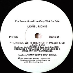 Lionel Richie Running With The Night USED VINYL 12INCH 33 S RPM SINGLE PROMO