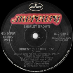 Shirley Brown Urgent USED VINYL 12INCH 45 RPM PROMO