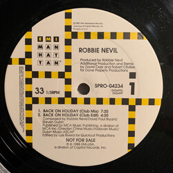 Robbie Nevil Back On Holiday USED VINYL 12INCH 33 S RPM PROMO