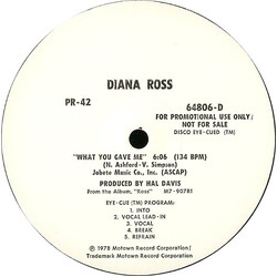 Diana Ross What You Gave Me USED VINYL 12INCH PROMO 33 S RPM