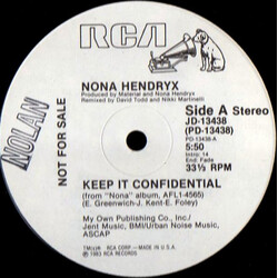 Nona Hendryx Keep It Confidential USED VINYL 12INCH 33 S RPM SINGLE PROMO