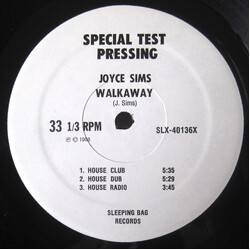 Joyce Sims Walkaway USED VINYL 12INCH 33 S RPM TEST PRESSING