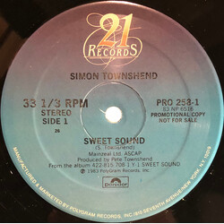 Simon Townshend Sweet Sound USED VINYL 12INCH 33 S RPM PROMO
