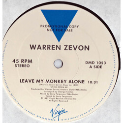 Warren Zevon Leave My Monkey Alone USED VINYL 12INCH PROMO 45 RPM