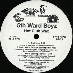 5th Ward Boyz Hot Club Wax USED VINYL 12INCH 33 S RPM PROMO