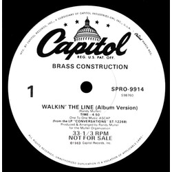 Brass Construction Walkin' The Line USED VINYL 12INCH 33 S RPM PROMO