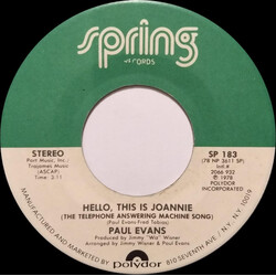Paul Evans Hello, This Is Joannie (The Telephone Answering Machine Song) USED VINYL 7INCH 45 RPM SINGLE
