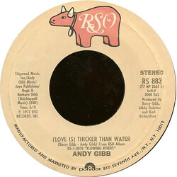 Andy Gibb (Love Is) Thicker Than Water USED VINYL 7INCH 45 RPM SINGLE STYRENE STEREO