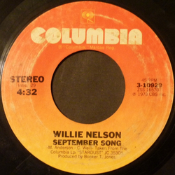 Willie Nelson September Song / Don't Get Around Much Anymore USED VINYL 7INCH 45 RPM STYRENE