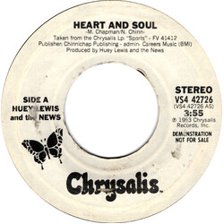 Huey Lewis & The News Heart And Soul USED VINYL 7INCH 45 RPM SINGLE PROMO STYRENE