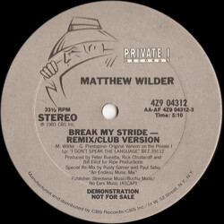 Matthew Wilder Break My Stride USED VINYL 12INCH 33 S RPM PROMO STEREO