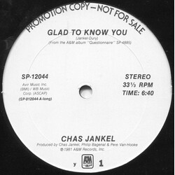 Chas Jankel Glad To Know You USED VINYL 12INCH 33 S RPM PROMO