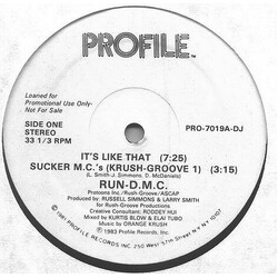 Run-DMC It's Like That / Sucker M.C.'s USED VINYL 12INCH 33 S RPM PROMO