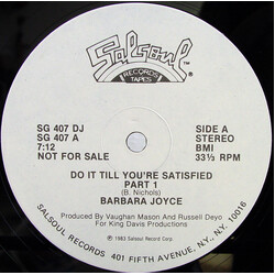 Barbara Joyce Do It Till You're Satisfied USED VINYL 12INCH 33 S RPM SINGLE PROMO STEREO