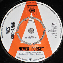 Wes Buchanan Never Forget USED VINYL 7INCH 45 RPM PROMO