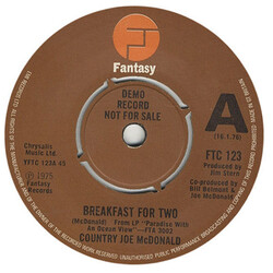 Country Joe McDonald Breakfast For Two USED VINYL 7INCH SINGLE 45 RPM PROMO