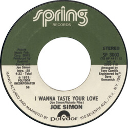 Joe Simon I Wanna Taste Your Love / Make Every Moment Count USED VINYL 7INCH 45 RPM