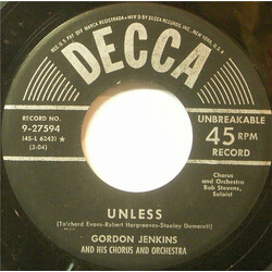 Gordon Jenkins and his Orchestra and Chorus Unless / Rose, Rose, I Love You USED VINYL 7INCH 45 RPM