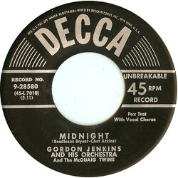 Gordon Jenkins And His Orchestra / The McQuaig Twins Midnight USED VINYL 7INCH 45 RPM