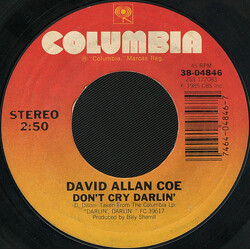David Allan Coe Don't Cry Darlin' USED VINYL 7INCH 45 RPM SINGLE
