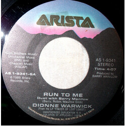 Dionne Warwick / Barry Manilow Run To Me USED VINYL 7INCH 45 RPM