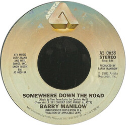 Barry Manilow Somewhere Down The Road USED VINYL 7INCH 45 RPM STEREO