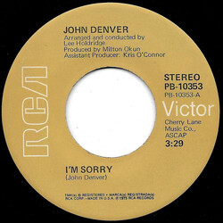 John Denver I'm Sorry / Calypso USED VINYL 7INCH 45 RPM