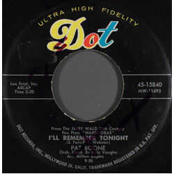 Pat Boone I'll Remember Tonight USED VINYL 7INCH 45 RPM