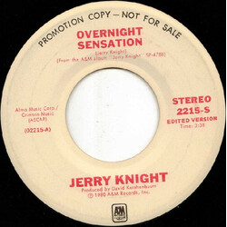 Jerry Knight Overnight Sensation USED VINYL 7INCH 45 RPM PROMO STEREO MONO