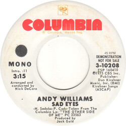 Andy Williams Sad Eyes USED VINYL 7INCH 45 RPM PROMO STEREO MONO