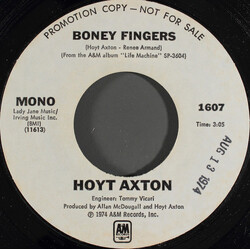 Hoyt Axton Boney Fingers USED VINYL 7INCH 45 RPM PROMO STYRENE STEREO MONO