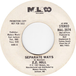 Z.Z. Hill Separate Ways USED VINYL 7INCH 45 RPM PROMO