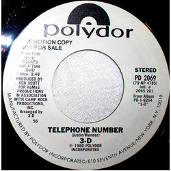 3-D (4) Telephone Number USED VINYL 7INCH 45 RPM PROMO STEREO