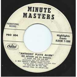 Ray Anthony & His Orchestra Anthony Plays Allen USED VINYL 7INCH 45 RPM PROMO